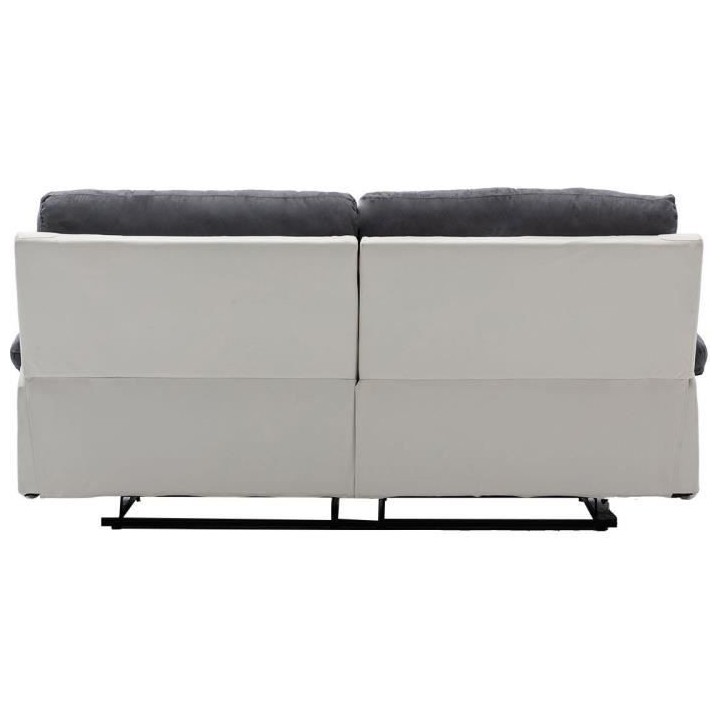 Canapé relax manuel - 3 places - DUSTIN - Tissu gris et Simili blanc