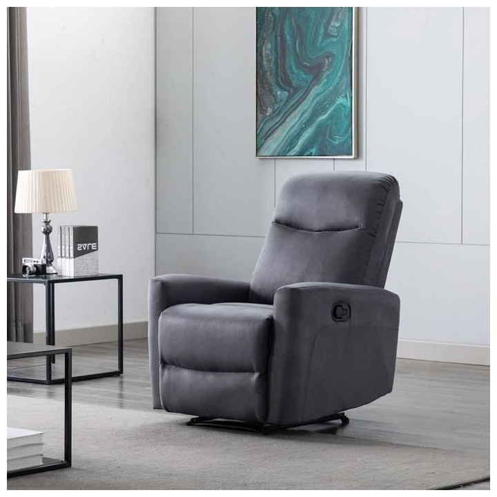 Fauteuil relax manuel - Tissu gris - L 82 x P 97 x H 98 cm - JESS