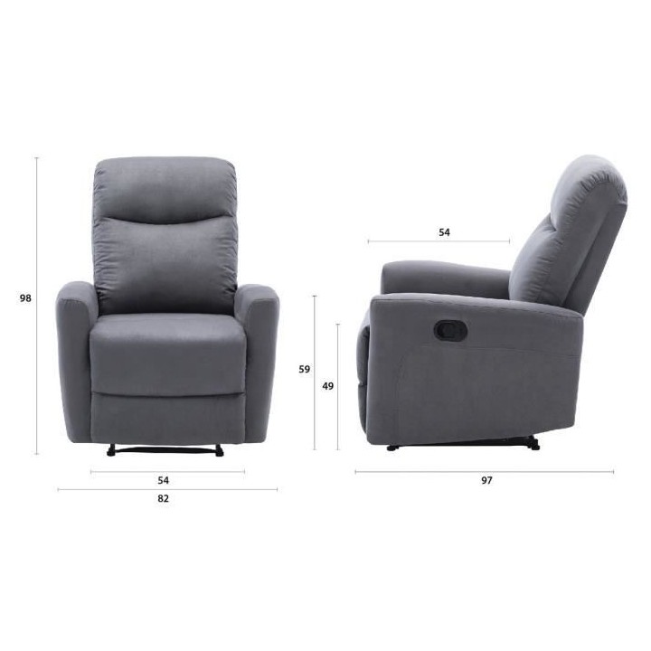 Fauteuil relax manuel - Tissu gris - L 82 x P 97 x H 98 cm - JESS