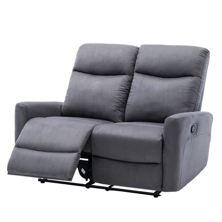 Canapé relax manuel - 2 places - JESS - Tissu gris - L 135 x P 97 x H