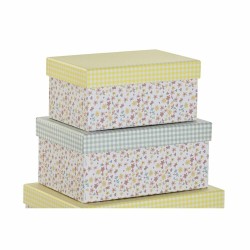 Jeu de Caisses de Rangement Empilables DKD Home Decor Vert Jaune Multicouleur Carton (43,5 x 33,5 x 15,5 cm)