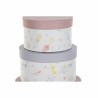 Jeu de Caisses de Rangement Empilables DKD Home Decor Fleurs Rayures Bleu Lila Blanc Multicouleur Carton (37,5 x 37,5 x 18 cm)