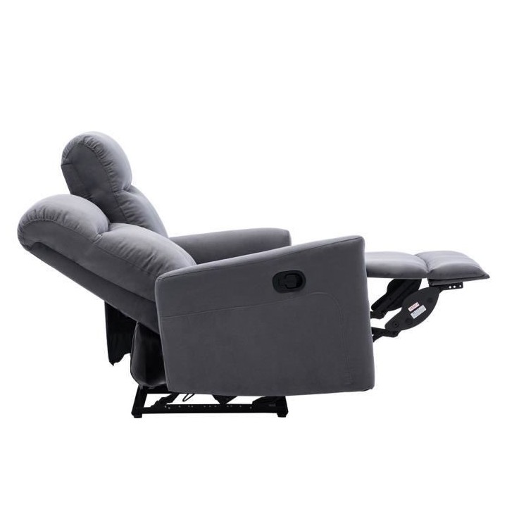 Canapé relax manuel - 2 places - JESS - Tissu gris - L 135 x P 97 x H