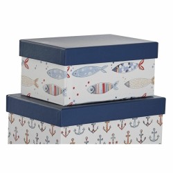 Jeu de Caisses de Rangement Empilables DKD Home Decor Marin Blanc Blue marine Carton (43,5 x 33,5 x 15,5 cm)