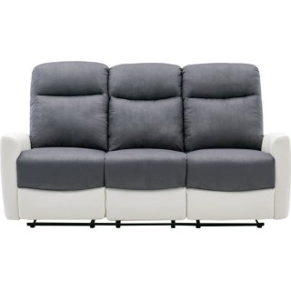 Canapé relax manuel - 3 places - JESS - Tissu Blanc et gris - L 185 x