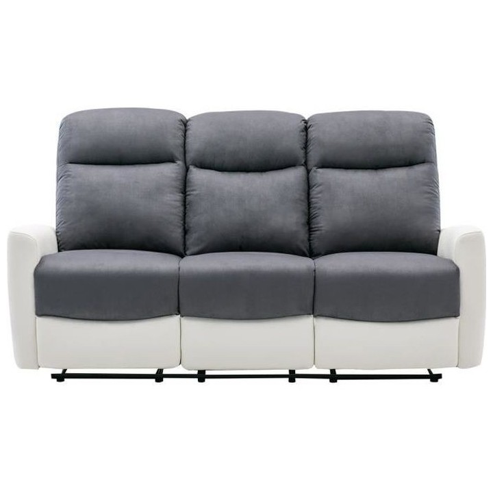 Canapé relax manuel - 3 places - JESS - Tissu Blanc et gris - L 185 x