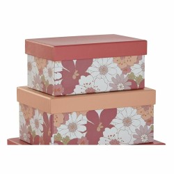 Jeu de Caisses de Rangement Empilables DKD Home Decor Fuchsia Blanc Pêche Carton (43,5 x 33,5 x 15,5 cm)