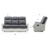 Canapé relax manuel - 3 places - JESS - Tissu Blanc et gris - L 185 x P 97 x H 98 cm