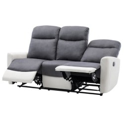 Canapé relax manuel - 3 places - JESS - Tissu Blanc et gris - L 185 x P 97 x H 98 cm