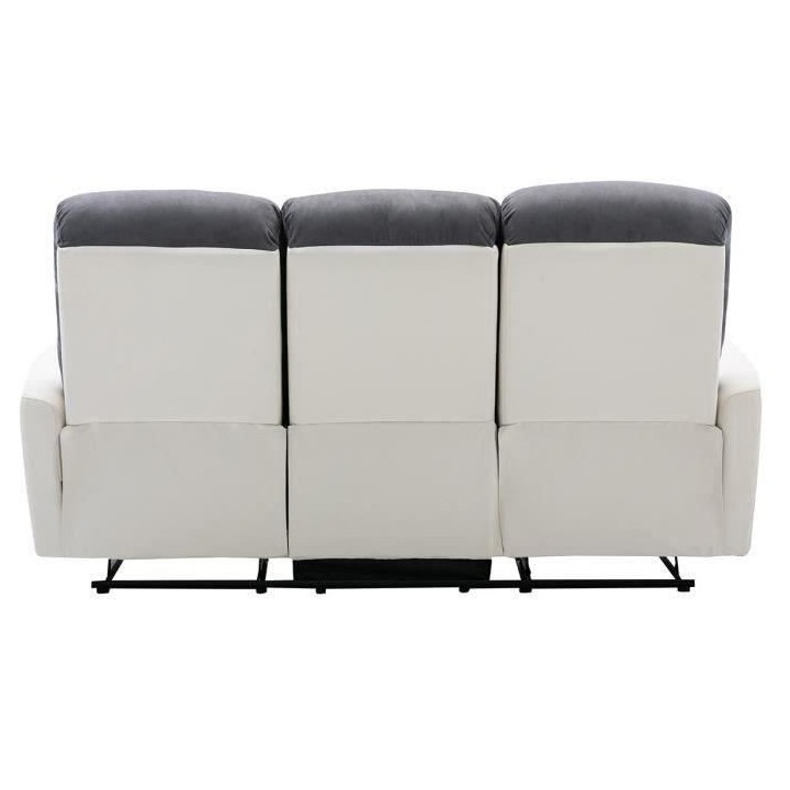 Canapé relax manuel - 3 places - JESS - Tissu Blanc et gris - L 185 x