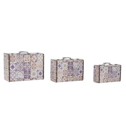 Set de boîtes décoratives DKD Home Decor Toile Bois Carrelage (3 pcs)