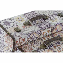 Set de boîtes décoratives DKD Home Decor Toile Bois Carrelage (3 pcs)