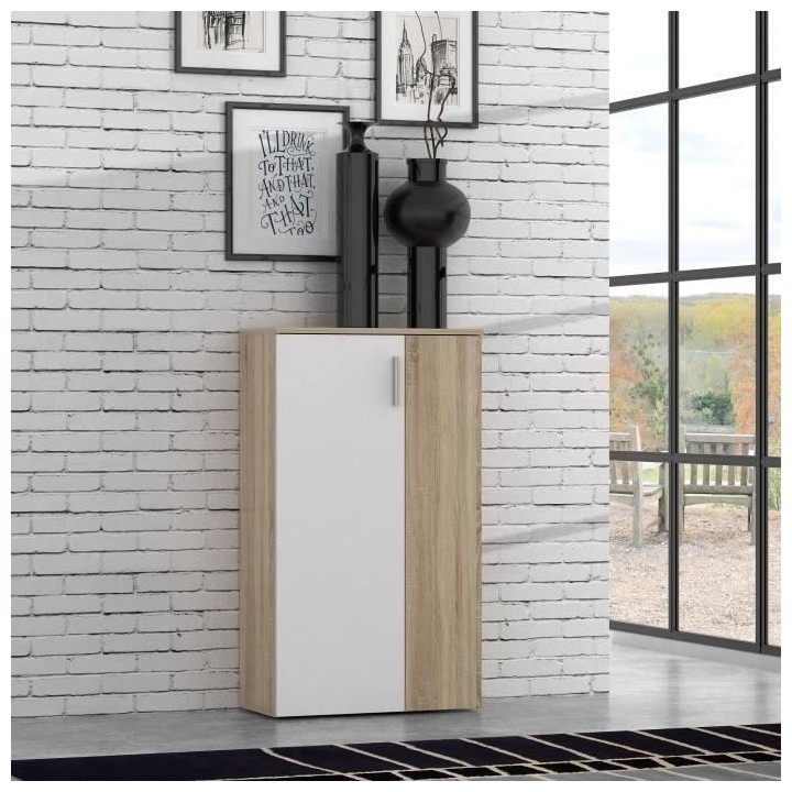 BOOTS Meuble a chaussures contemporain décor chene cendré et blanc m