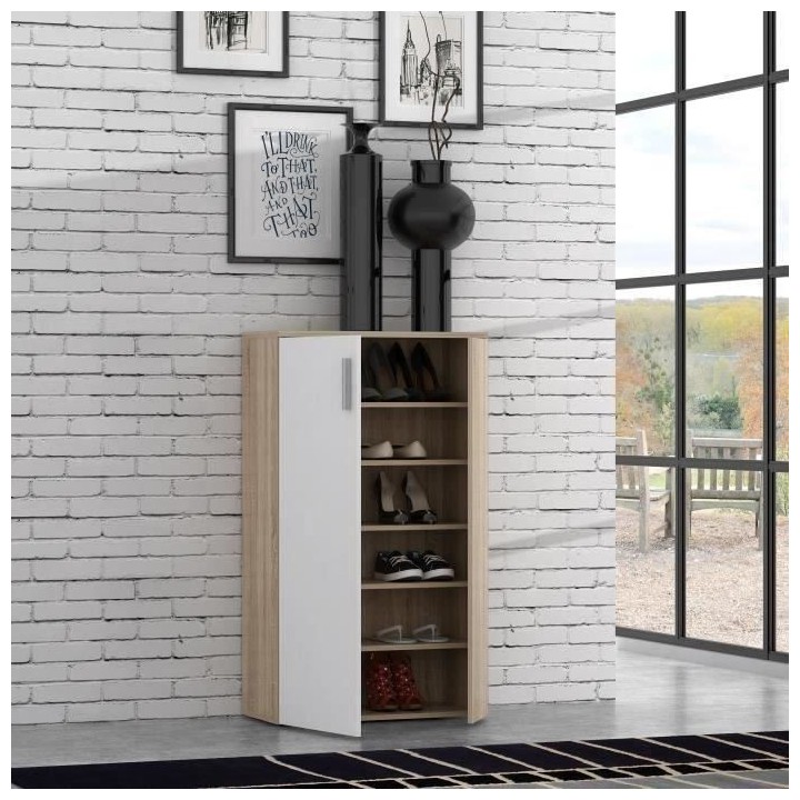 BOOTS Meuble a chaussures contemporain décor chene cendré et blanc m