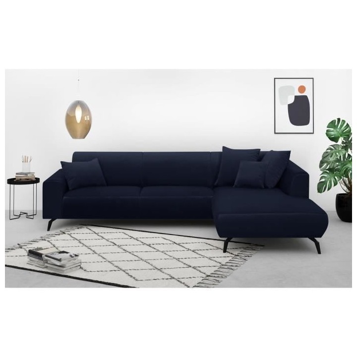 Canapé d'angle droit Bubble 4-5 places velours mat bleu profond L290