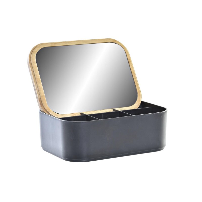 Boîte à bijoux organisateur en bambou avec miroir DKD Home Decor Noir Naturel Bambou polystyrène 15,5 x 11 x 5,8 cm