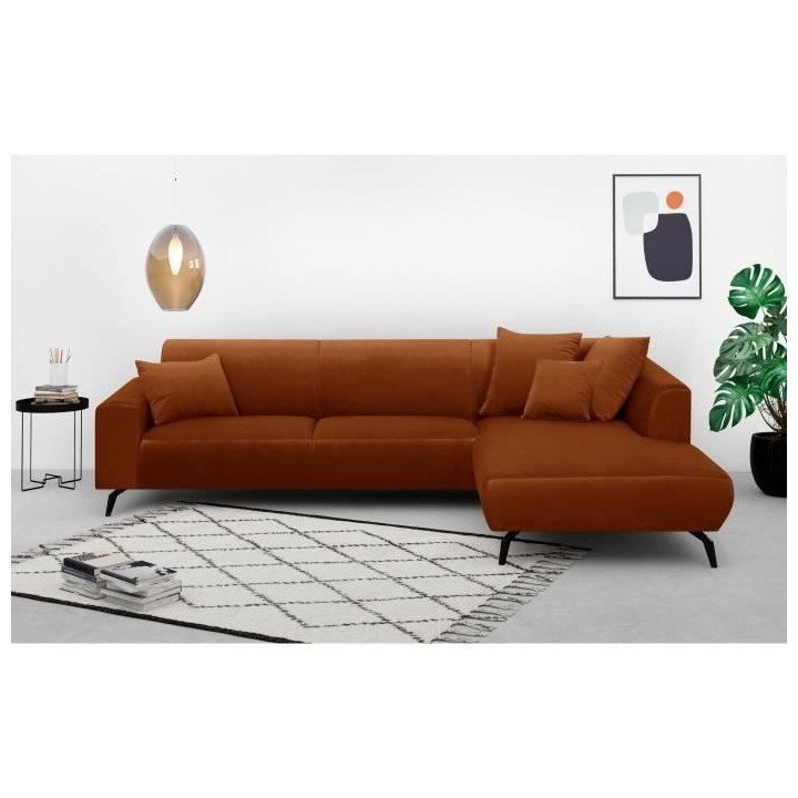 Canapé d'angle droit Bubble 4-5 places velours mat rouille L290 x P16