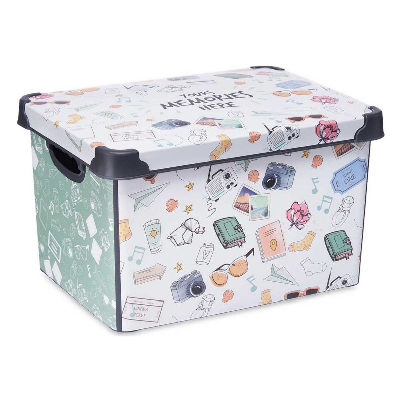 Boîte de rangement avec couvercle Memories 29 x 23,5 x 39 cm Blanc Vert Plastique