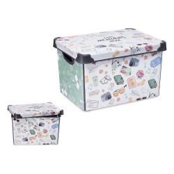 Boîte de rangement avec couvercle Memories 29 x 23,5 x 39 cm Blanc Vert Plastique