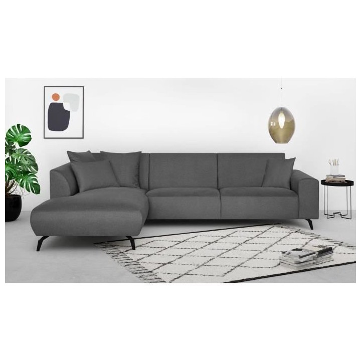 Canapé d'angle gauche Bubble 4-5 places tissu gris L290 x P167cm