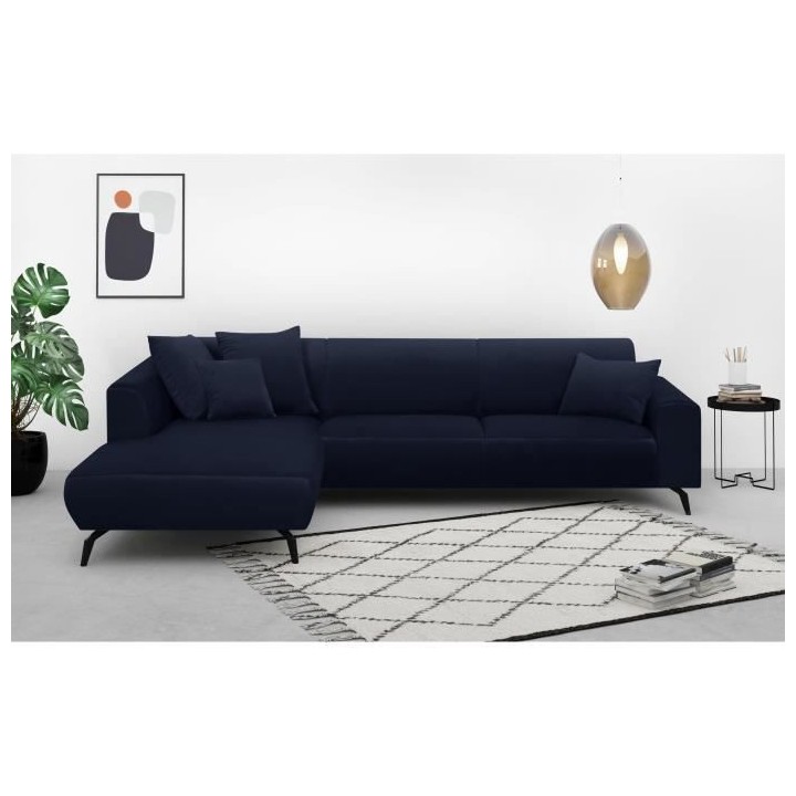 Canapé d'angle gauche Bubble 4-5 places velours mat bleu profond L290