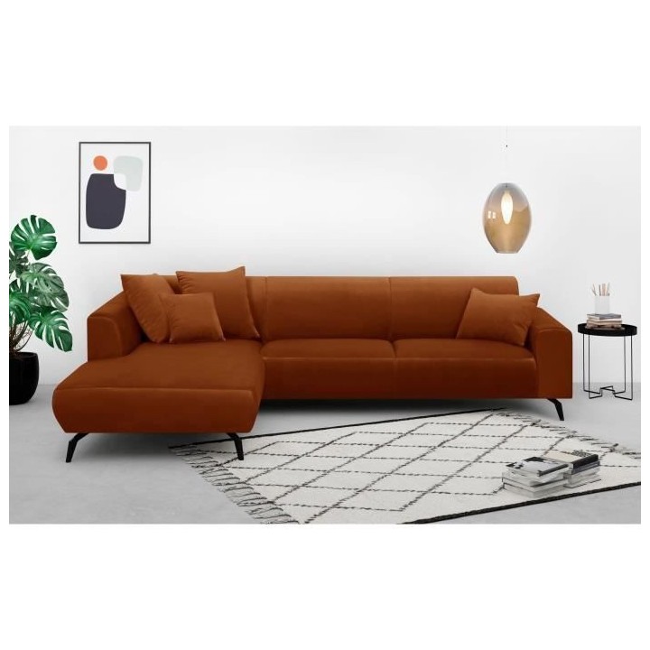 Canapé d'angle gauche Bubble 4-5 places velours mat rouille L290 x P1