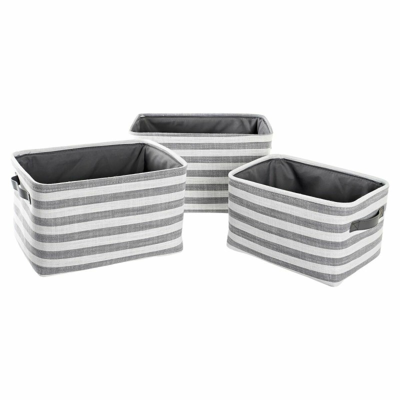 Set de basket DKD Home Decor Gris Rayures Coton (42 x 32 x 25 cm) (3 Pièces)