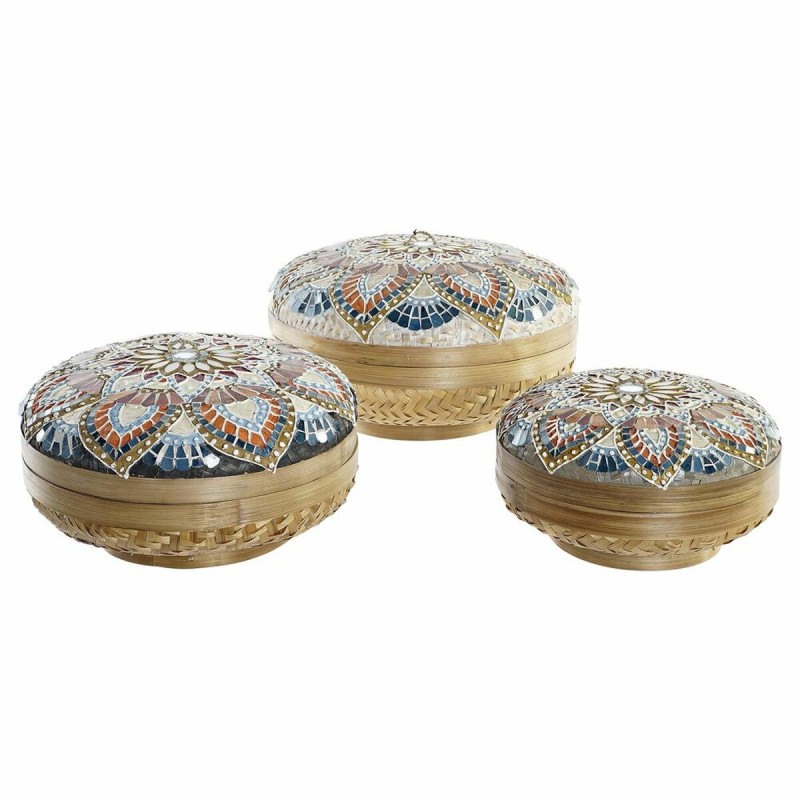 Set de basket DKD Home Decor Multicouleur Décoratif Bambou (35 x 35 x 20 cm) (3 Pièces)