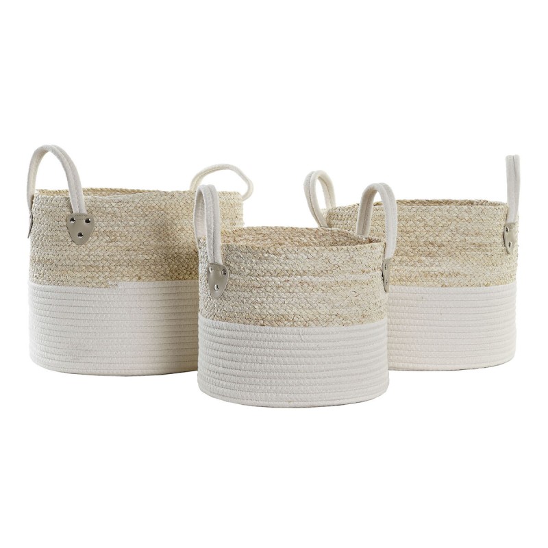 Set de basket DKD Home Decor Blanc Coton Fibre naturelle (35 x 35 x 28 cm) (3 Pièces)