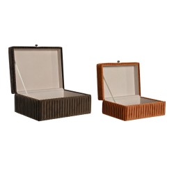 Boîte à bijoux DKD Home Decor Velvet 23 x 18 x 10,5 cm Marron Orange 8,5 cm Bois MDF (2 Unités)