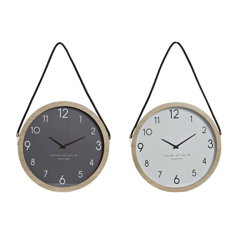 Horloge Murale DKD Home Decor Verre Gris Corde Blanc Marron Clair Bois MDF 45 x 6 x 45 cm (2 Unités)