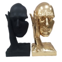 Figurine Décorative DKD Home Decor Visage 13,5 x 13,5 x 29,5 cm Noir Doré (2 Unités)