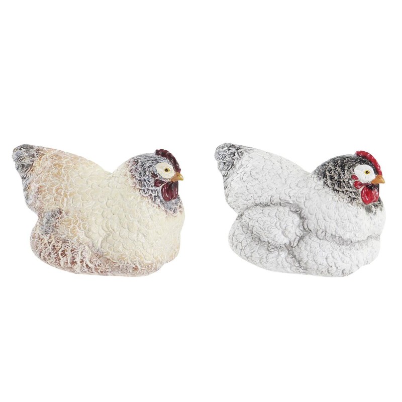 Figurine Décorative DKD Home Decor Blanc Marron Poule 22,5 x 13 x 13,5 cm (2 Unités)