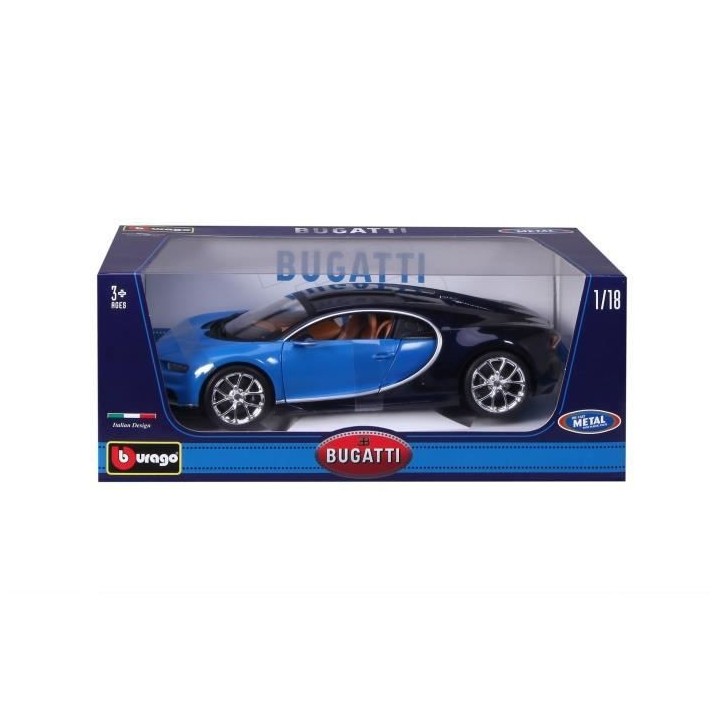 BBURAGO Voiture de collection en métal Bugatti Chiron bleue a l'éche