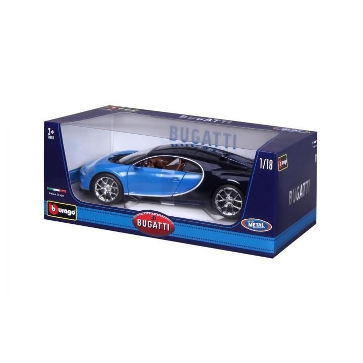 BBURAGO Voiture de collection en métal Bugatti Chiron bleue a l'éche