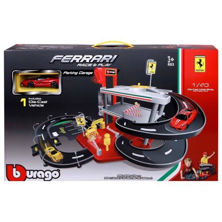 BURAGO Garage Ferrari Race&Play 3 niveaux avec 1 Voiture inclus a l'é