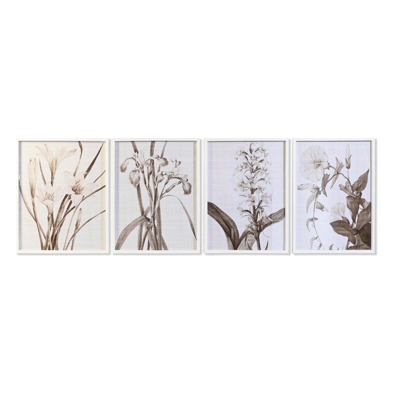 Cadre DKD Home Decor Verre Bouleau 55 x 70 x 2,5 cm 55 x 2,5 x 70 cm Fleurs (4 Pièces)