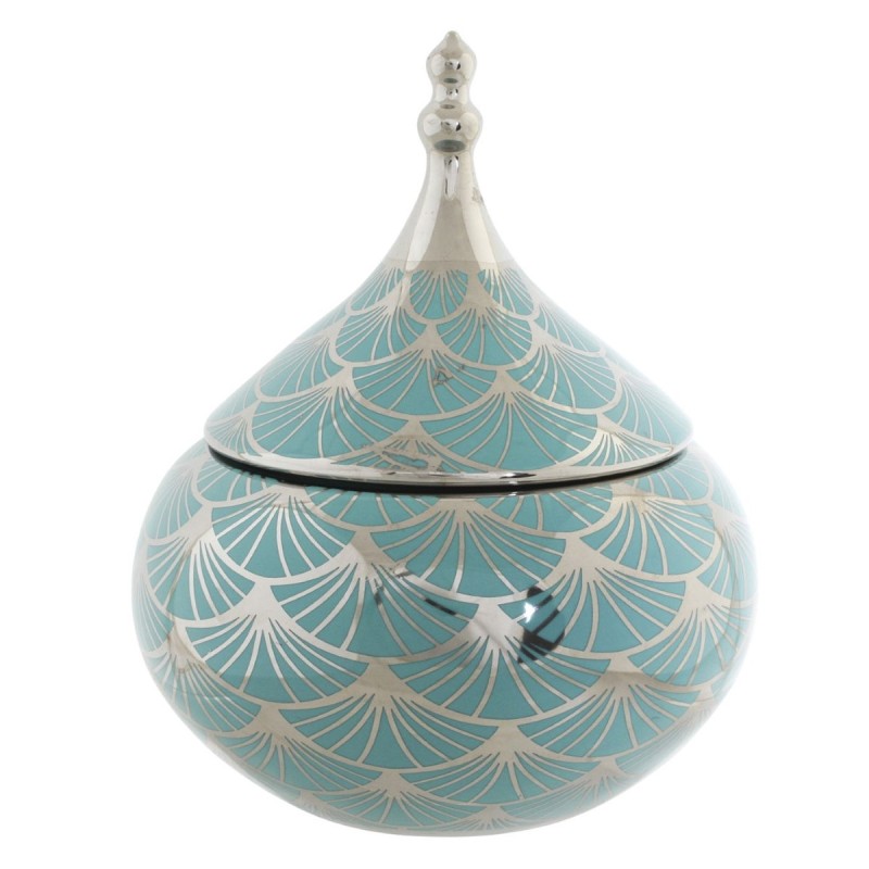 Potiche DKD Home Decor Porcelaine Doré Turquoise Blanc 18 x 18 x 22 cm Oriental Chrome