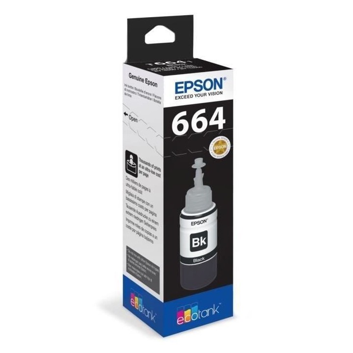 Bouteille d'encre Epson Ecotank T6641 - 70ml Noir (C13T664140)