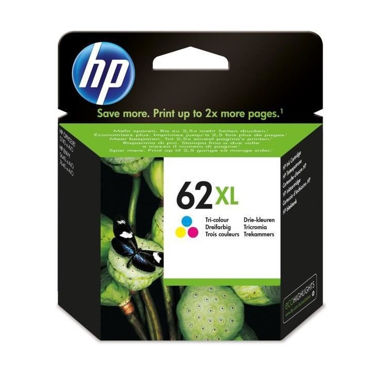 HP 62XL Cartouche d'encre trois couleurs grande capacité authentique