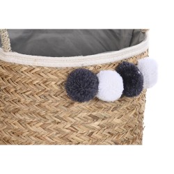 Set de basket DKD Home Decor Naturel Coton Pompons Fibre naturelle (40 x 40 x 35 cm)