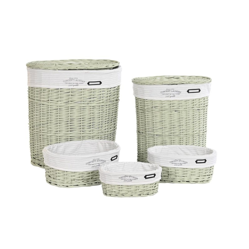 Lot de paniers DKD Home Decor Vert osier 51 x 37 x 56 cm