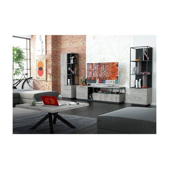 Bibliotheque 1 porte - Gris - L 55 x P 45 x H 180 cm - SNAPP