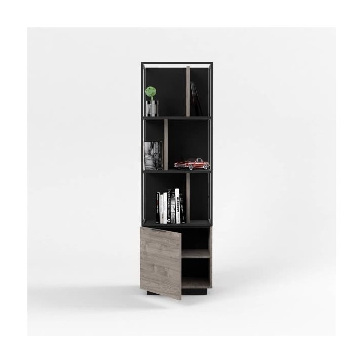 Bibliotheque 1 porte - Gris - L 55 x P 45 x H 180 cm - SNAPP