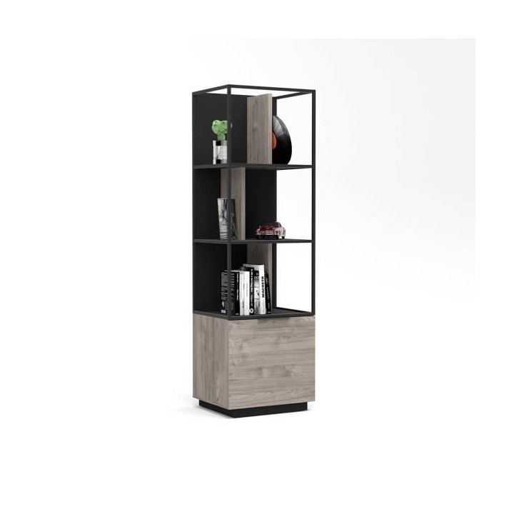 Bibliotheque 1 porte - Gris - L 55 x P 45 x H 180 cm - SNAPP