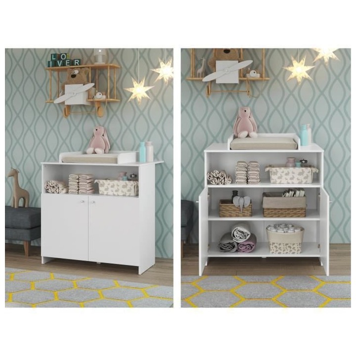 Chambre bébé Trio : Lit 70 x 140 cm + Commode a langer + Armoire NIK