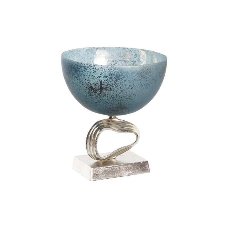 Centre de Table DKD Home Decor Verre Argenté Bleu Aluminium (24 x 24 x 26 cm)