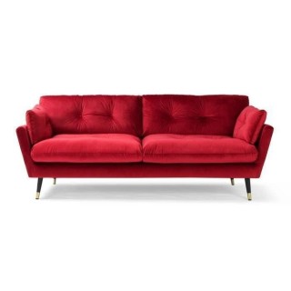 Canapé fixe 3 places - Velours rouge - Style contemporain - L 207 x P