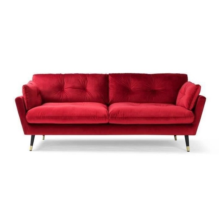 Canapé fixe 3 places - Velours rouge - Style contemporain - L 207 x P