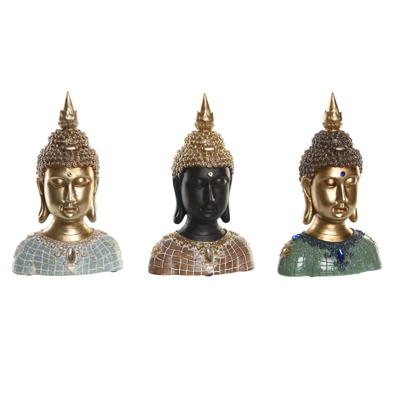 Figurine Décorative DKD Home Decor 16 x 10 x 26 cm Noir Buda Turquoise Vert Oriental (3 Pièces)